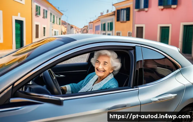 자율주행차와 사회적 접근성 향상 - **Prompt:** A heartwarming scene featuring an elegant elderly Portuguese woman, resembling a grandmo...