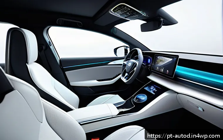 자율주행차와 개인 정보 보호 문제 - A futuristic autonomous vehicle interior showcasing advanced sensors and cameras visibly integrated ...
