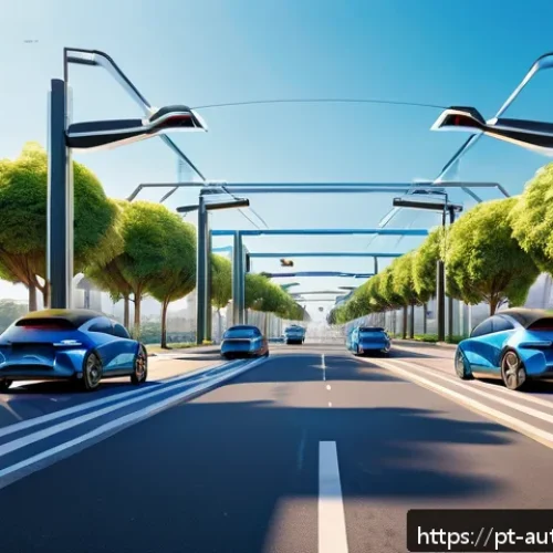 Home 32 자율주행차와 정보 통신 기술의 결합 - A futuristic Brazilian urban street scene featuring multiple sleek autonomous electric vehicles navi...
