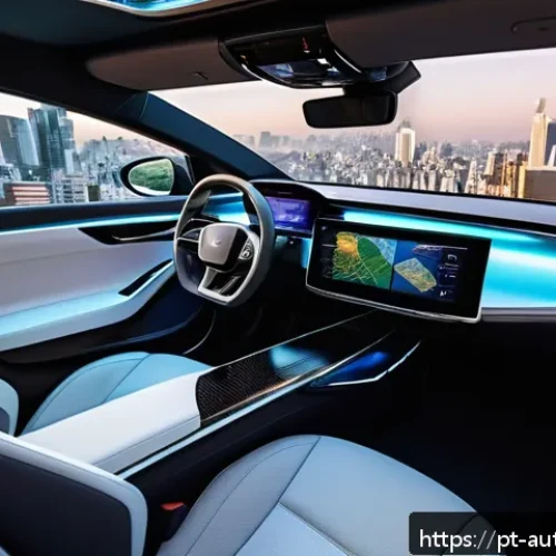 Home 30 자율주행차의 소비자 경험 개선 전략 - A sleek, modern autonomous electric car interior in São Paulo, Brazil, showcasing adaptive ambient l...
