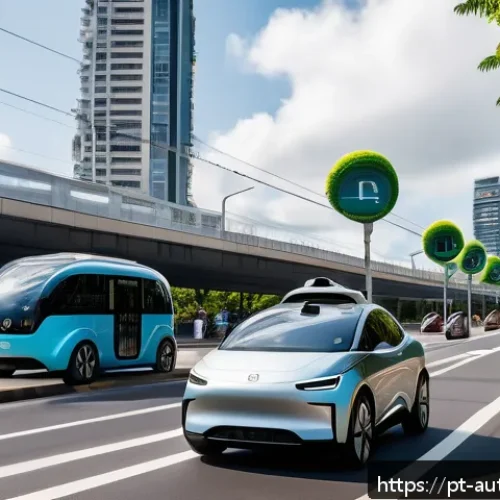Home 17 자율주행차와 공공 안전의 변화 - A bustling Brazilian urban street scene featuring sleek autonomous electric cars smoothly navigating...