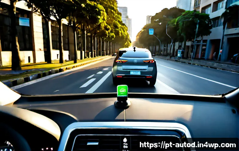 자율주행차와 스마트폰 앱의 통합 - Photorealistic early morning scene in São Paulo, Brazil: a sleek autonomous electric car smoothly na...